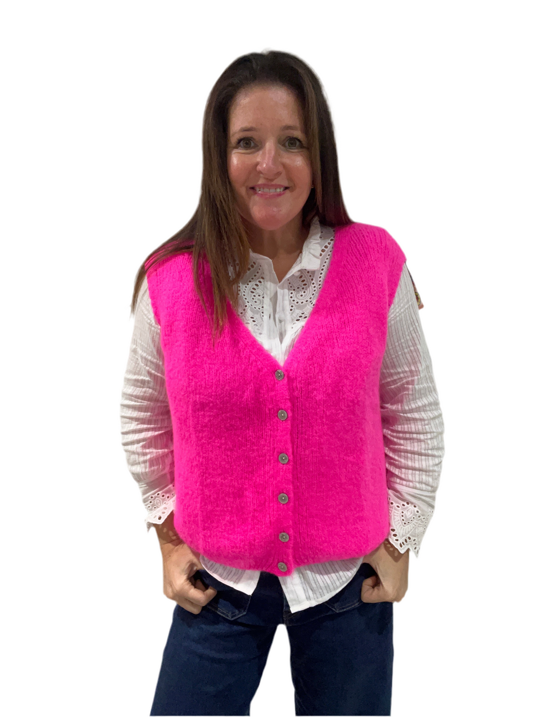 Pink sleeveless sweater best sale