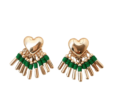 Gold Heart & Green Tassel Earrings TLM Edit 