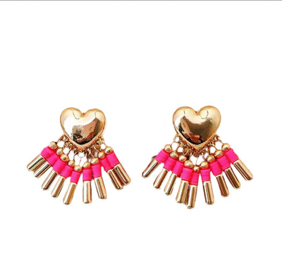 Gold Heart & Pink Tassel Earrings TLM Edit 