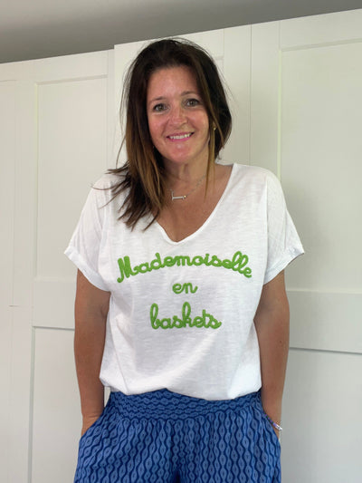 Mademoiselle en Baskets Lime Green Embroidered T Shirt T Shirt TLM Edit 