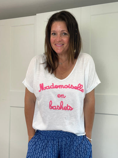 Mademoiselle en Baskets Neon Pink Embroidered T Shirt T Shirt TLM Edit 