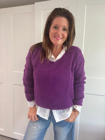 Purple V Neck Long Sleeve Jumper TLM Edit 