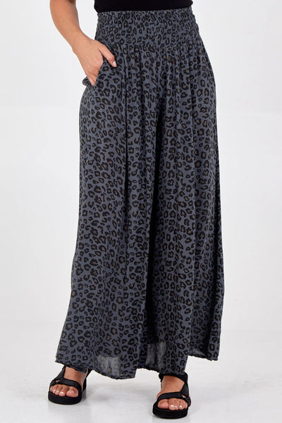 Grey Leopard Print Wide Waist Band Full Length Culottes TLM Edit 