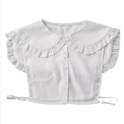 Detachable Large White Elegant Faux Collar With Ruffle Detail & Small Buttons TLM Edit