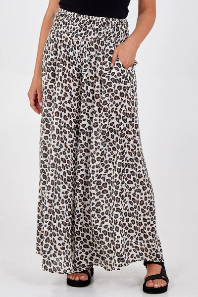 Stone Leopard Print Wide Waist Band Full Length Culottes TLM Edit 